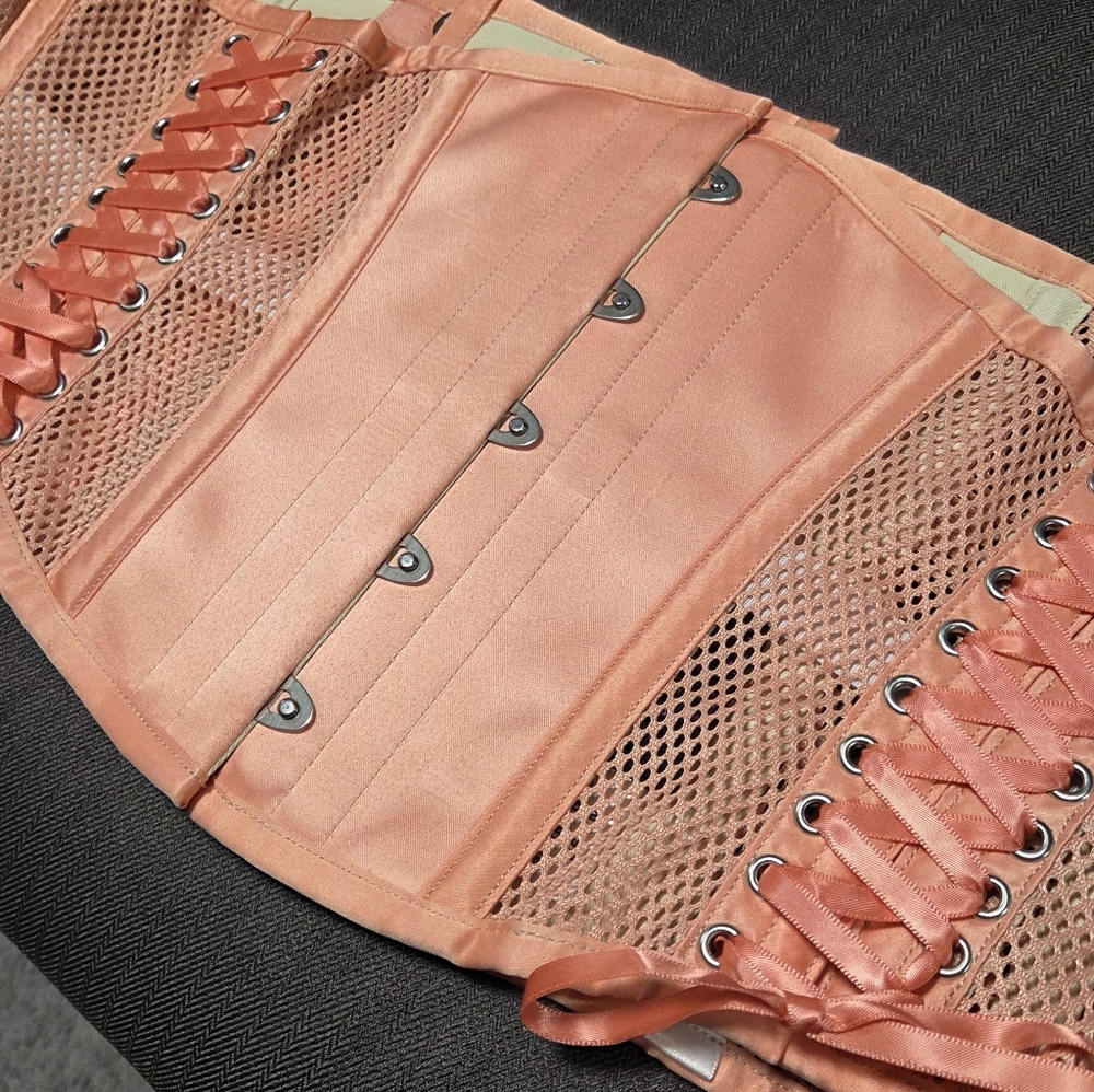 Mystic City Corsets Peach Mesh Waspie With Ribbon Details
